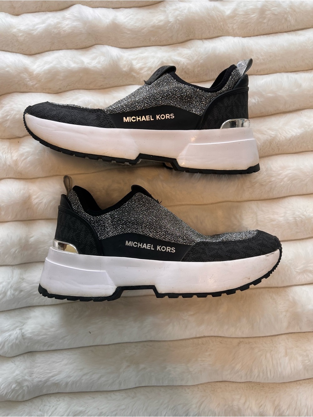 Michael Kors Black & Silver Slip-On Platform Sneakers